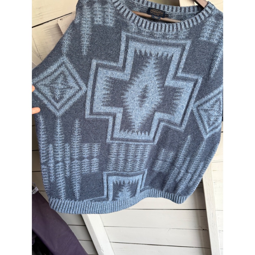 Pendleton Womens Southwestern Geometric Wool Blend Sweater Blue Grey S-M - Picture 4 of 5